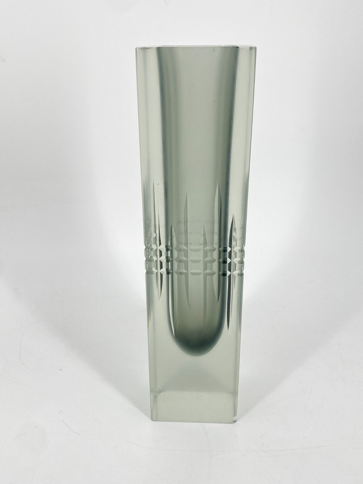 * GLAS VASE BLOCKVASE GRAU TRANSPARENT SATINIERT ÜBERFANGGLAS VINTAGE