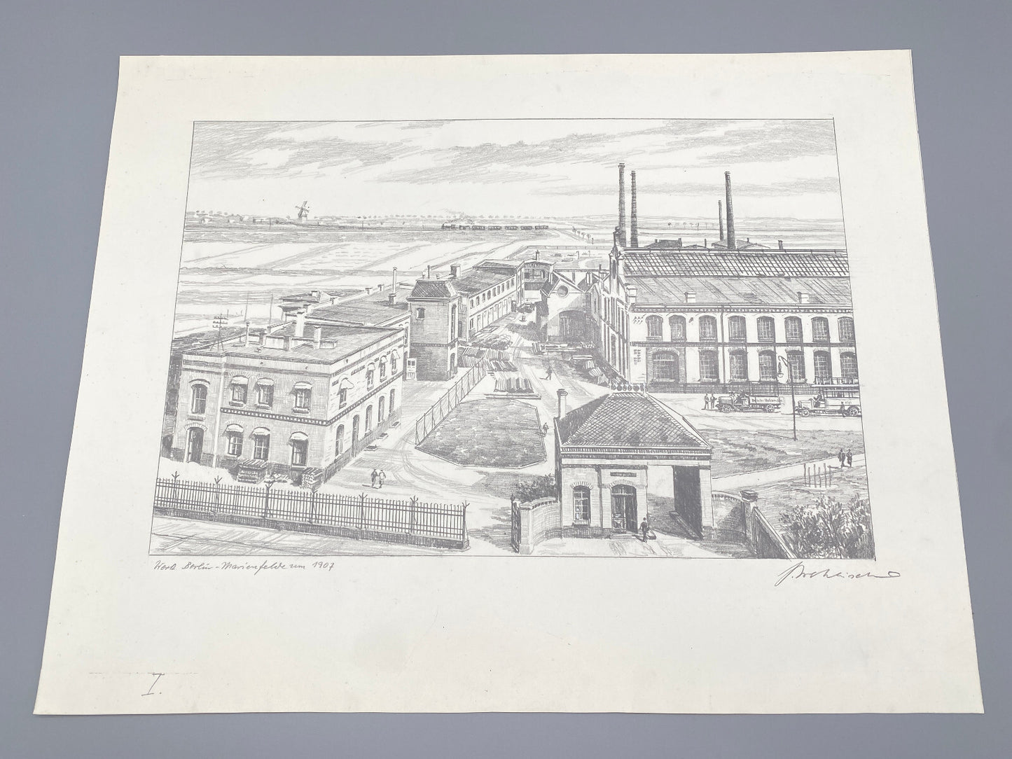 HEINZ WEHLISCH WERK BERLIN MARIENFELDE UM 1907 ORIGINAL ZEICHNUNG HANDSIGNIERT