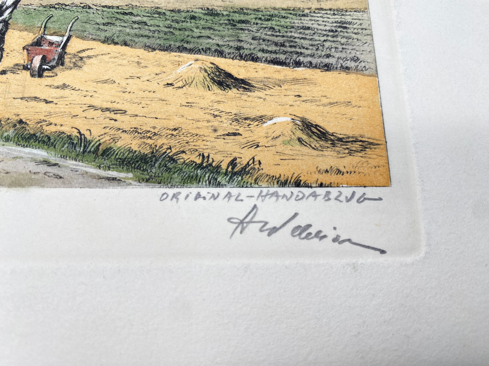 HEINZ WEHLISCH DEUTSCHER KÜNSTLER RADIERUNG DÜLKEN UM 1850 KOLORIERT SIGNIERT