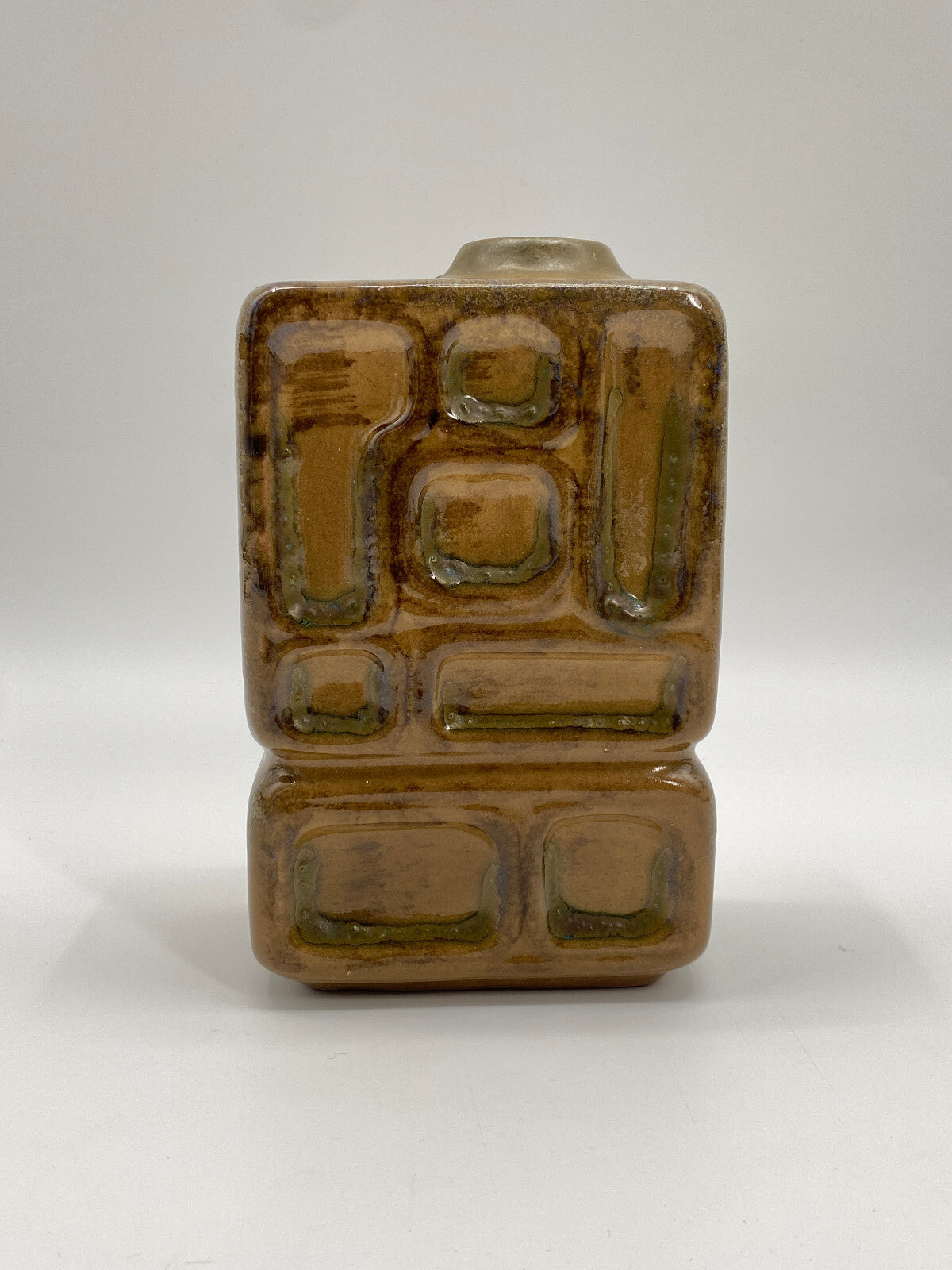 * VASE MID CENTURY DESIGN ECKIG GEOMETRISCH RELIEF GERMAN 70ER LAVA