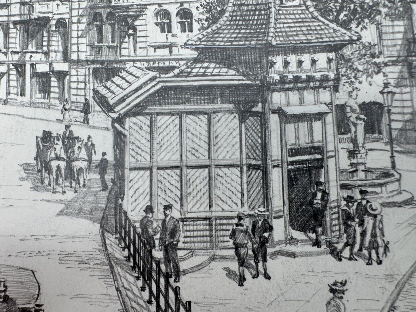 * HEINZ WEHLISCH ZEICHNUNG PFORZHEIM LEOPOLDPLATZ 1903 ANSICHT SIGNIERT