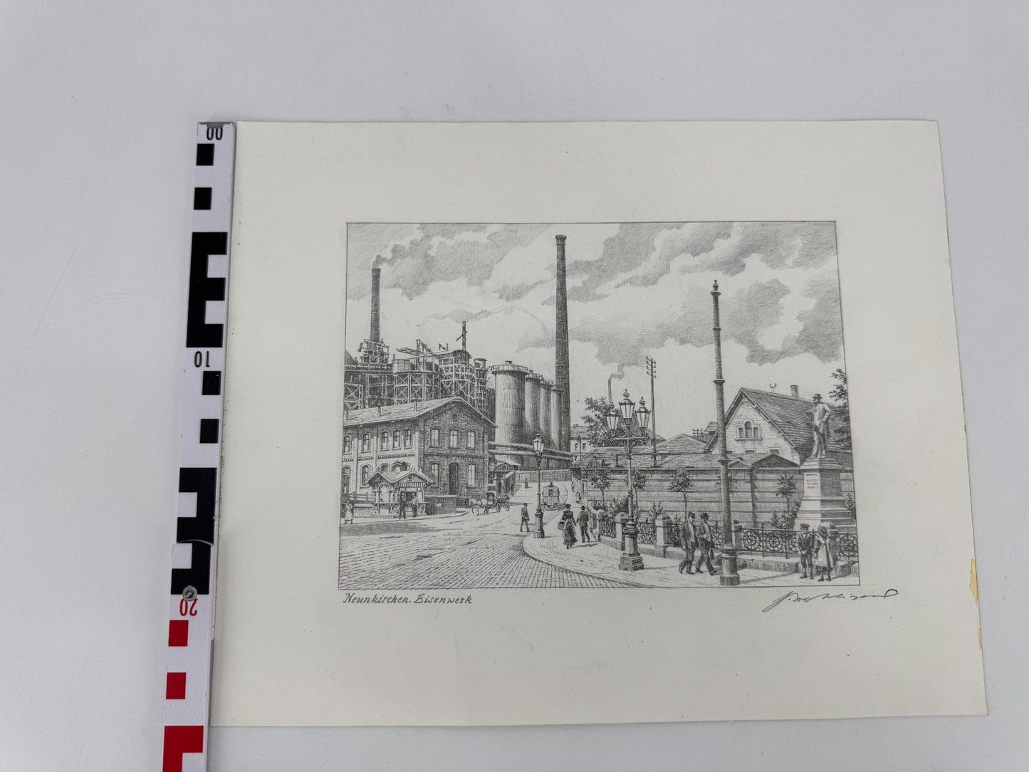 * HEINZ WEHLISCH ZEICHNUNG NEUNKIRCHEN EISENWERK ANSICHT SIGNIERT