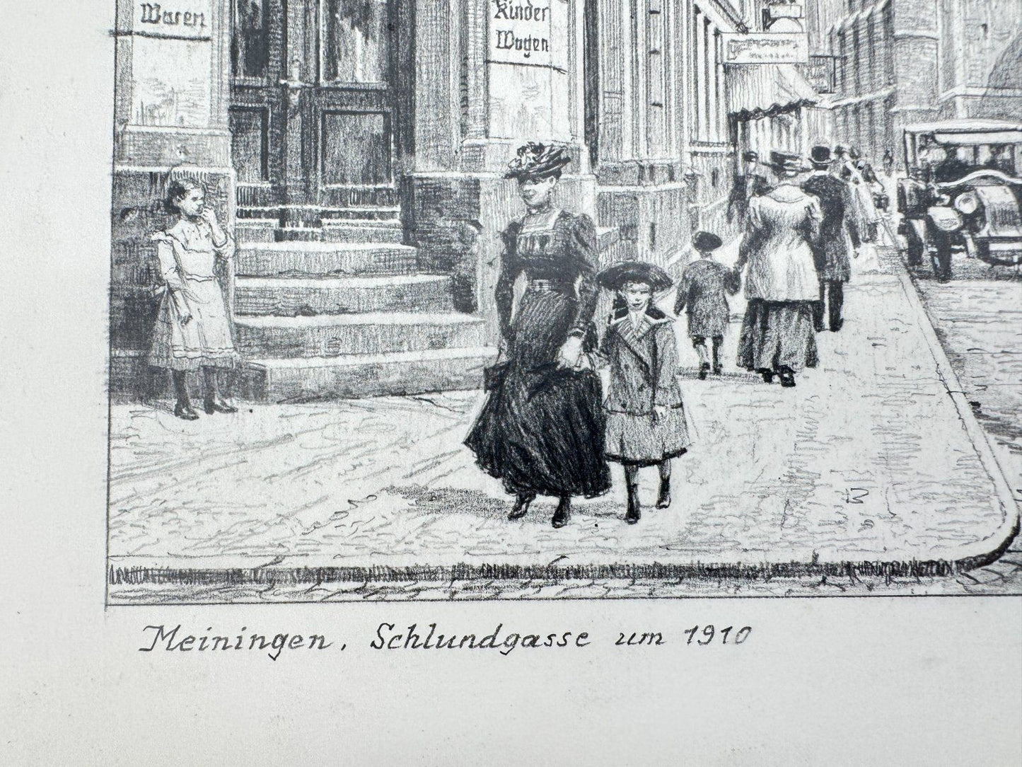 * HEINZ WEHLISCH ZEICHNUNG MEININGEN SCHLUNDGASSE 1910 ANSICHT SIGNIERT