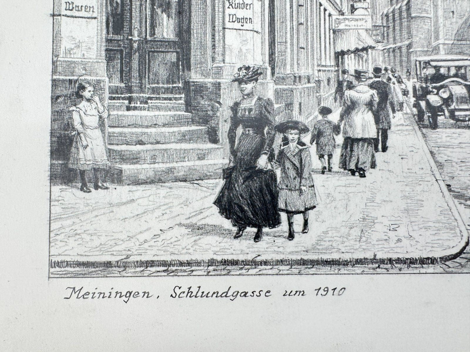 * HEINZ WEHLISCH ZEICHNUNG MEININGEN SCHLUNDGASSE 1910 ANSICHT SIGNIERT