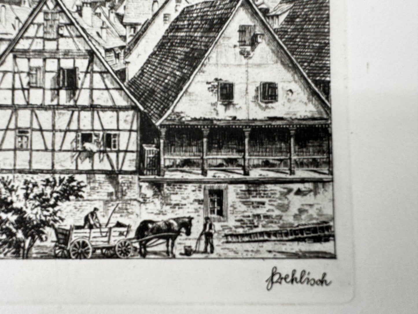 * HEINZ WEHLISCH ORIGINAL RADIERUNG HERRENBERG UM 1900 ANSICHT