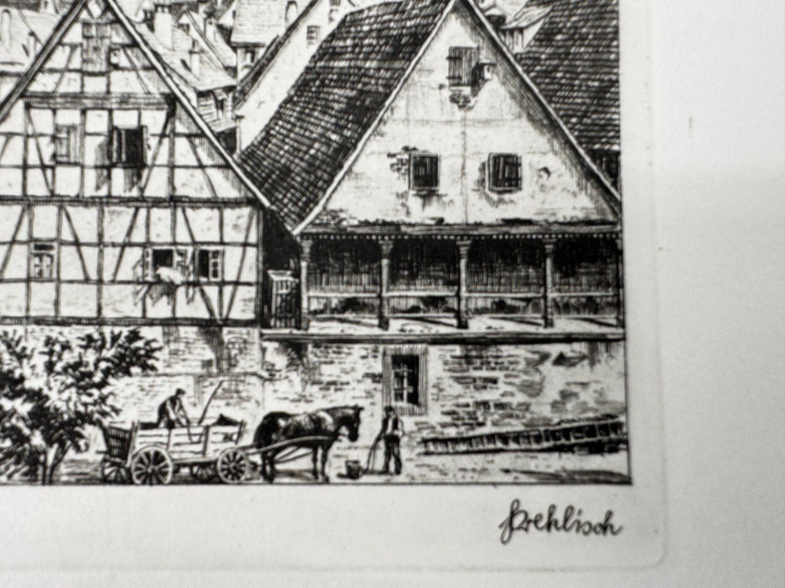 * HEINZ WEHLISCH ORIGINAL RADIERUNG HERRENBERG UM 1900 ANSICHT