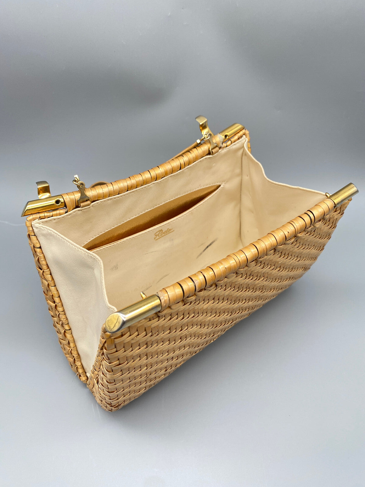 RODO DAMEN CLUTCH HANDTASCHE KORBGEFLECHT MADE IN ITALY 70ER JAHRE VINTAGE