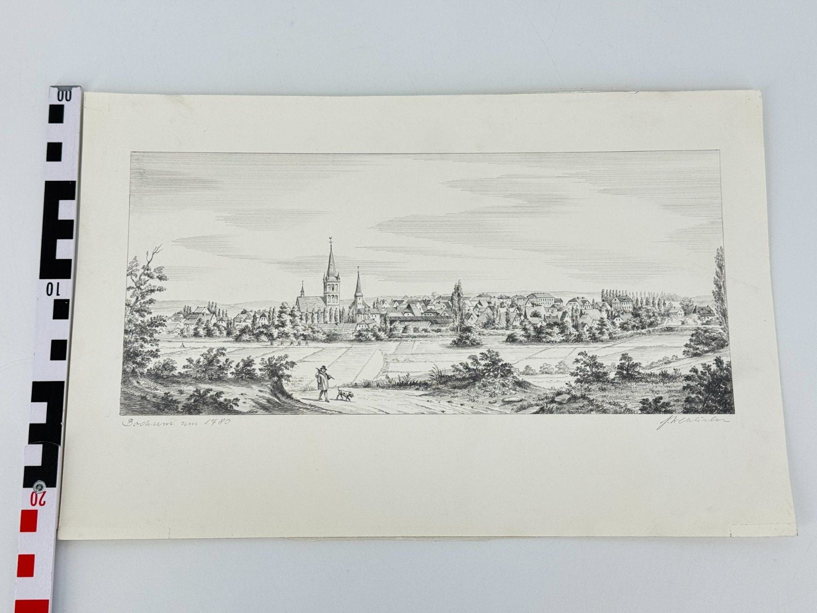 * HEINZ WEHLISCH ZEICHNUNG BOCHUM UM 1780 ANSICHT SIGNIERT