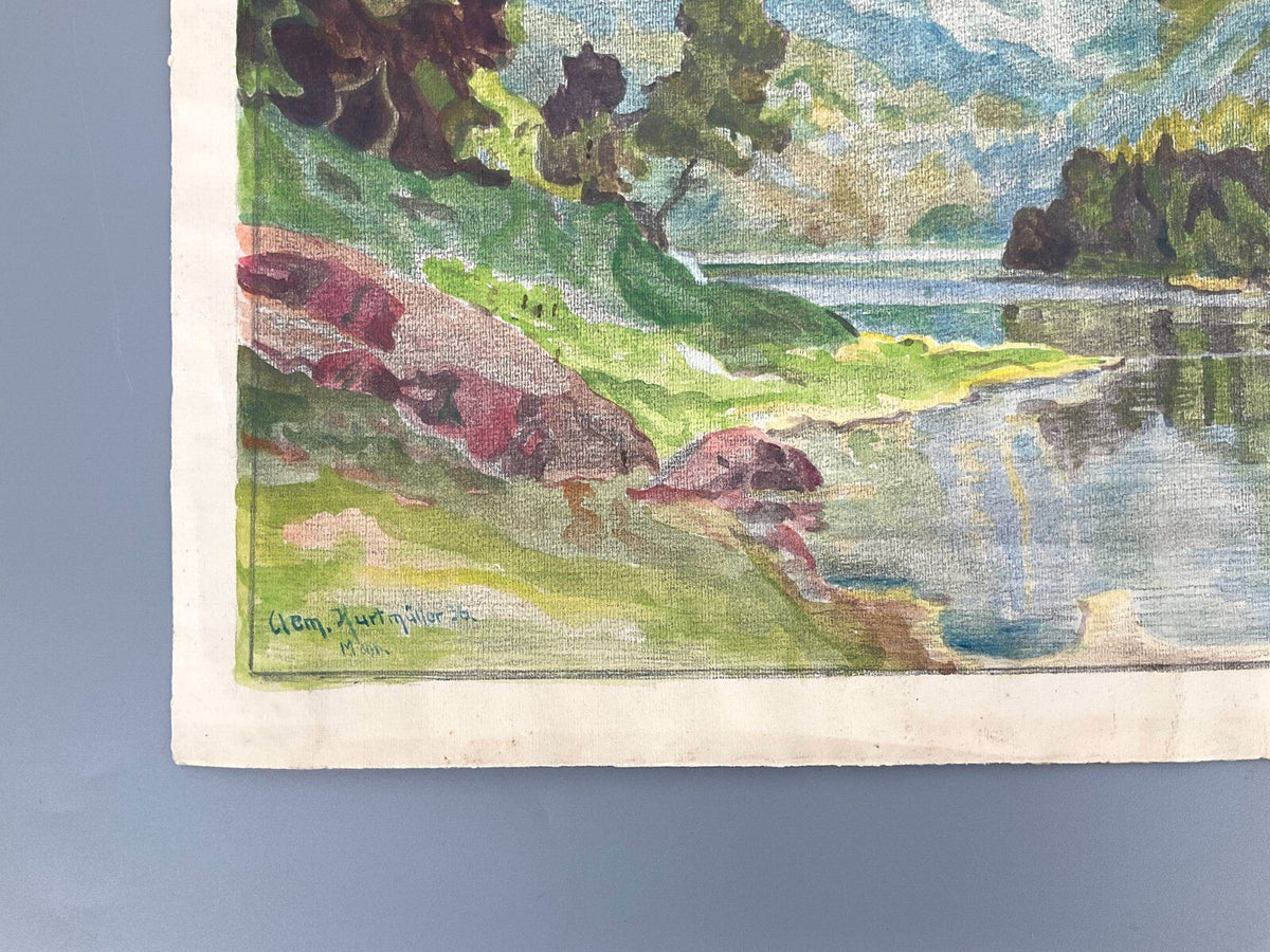 *GEMÄLDE KURTMÜLLER EIBSEE ZUGSPITZE HANNS MAURUS 1936 JUGENDSTIL