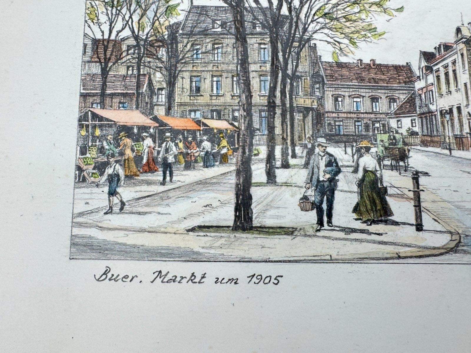 * HEINZ WEHLISCH ZEICHNUNG BUER MARKT UM 1905 ANSICHT SIGNIERT