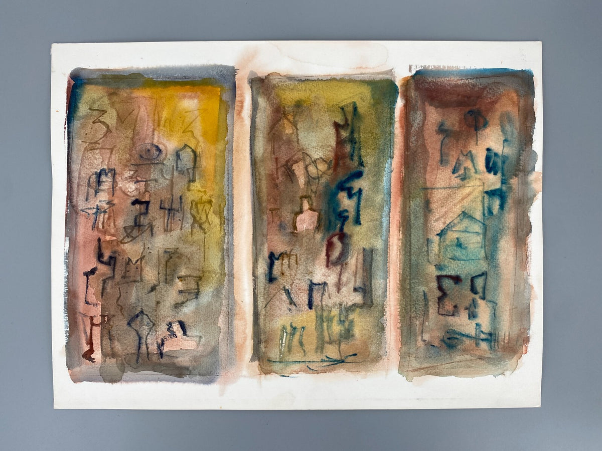 *GEMÄLDE AQUARELL ABSTRAKT STEINTAFELN NAHOST SIGRID HANNSE UNIKAT ORIGINAL