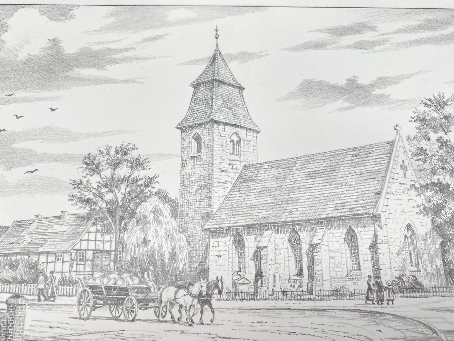 HEINZ WEHLISCH ZEICHNUNG ALTE KIRCHE KLEINENBREMEN  SIGNIERT