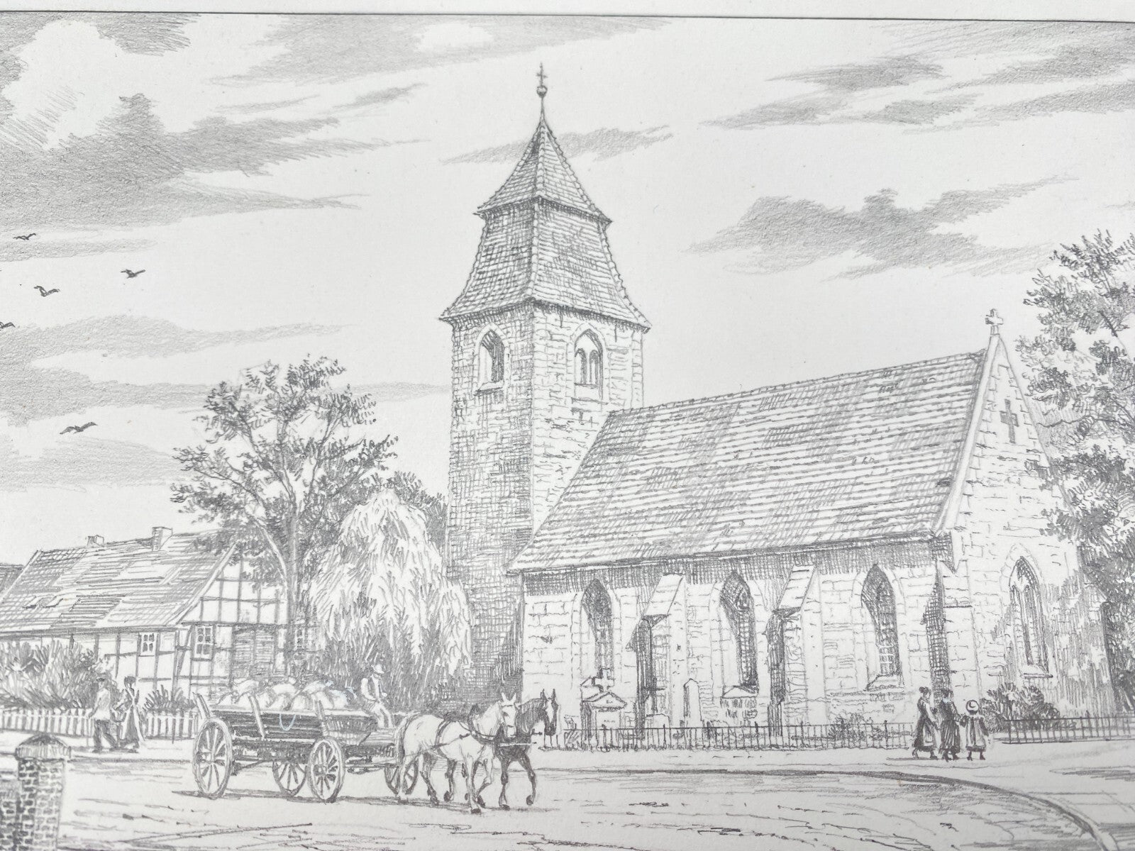 HEINZ WEHLISCH ZEICHNUNG ALTE KIRCHE KLEINENBREMEN  SIGNIERT