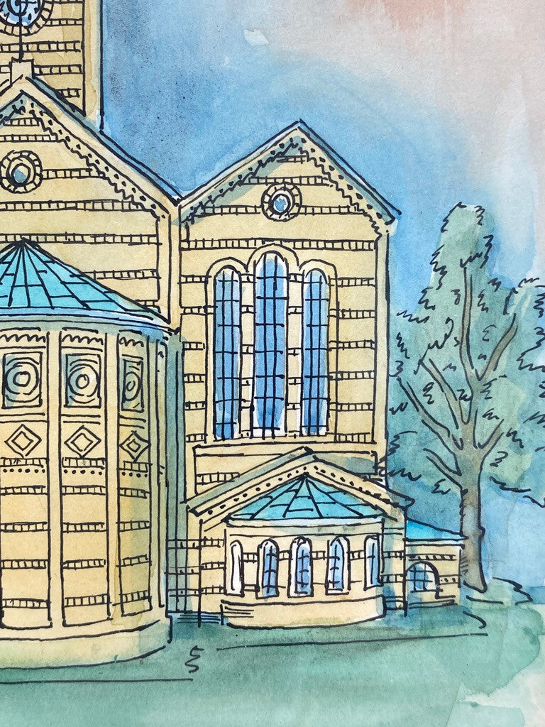 * ZEICHNUNG KOLORIERT BERLIN ST. MATTHÄUS KIRCHE 1979 SIGNIERT ROBINSEN
