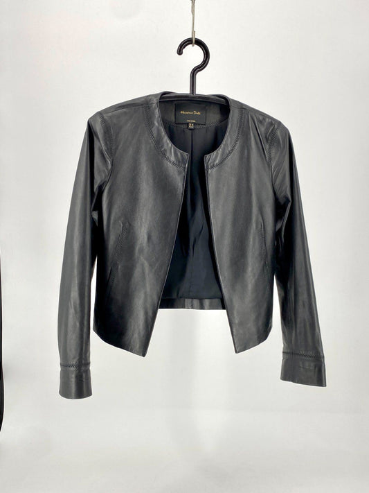 * LEDERJACKE BLAZER LEDER XS/S MASSIMO DUTTI SCHWARZ OHNE KRAGEN