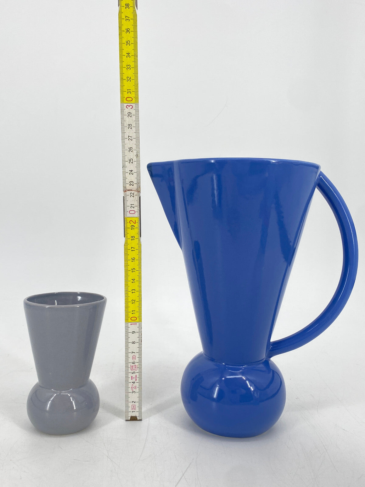 * KERAMIK 80ER JAHRE KRUG KARAFFE VASE BLAU GRAU VINTAGE POST MODERN