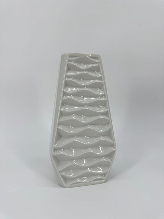 MID CENTURY RELIEF PORZELLAN VASE WEIß PLANKENHAMMER BAVARIA