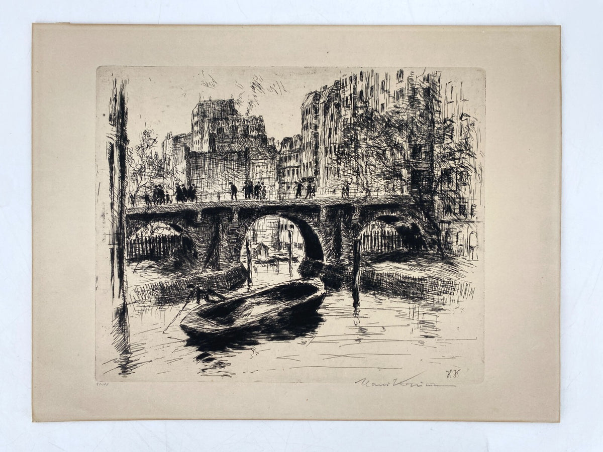 *RADIERUNG HANS KOHL STADTANSICHT KANAL BRÜCKE 91/100 HANDSIGNIERT ORIGINAL