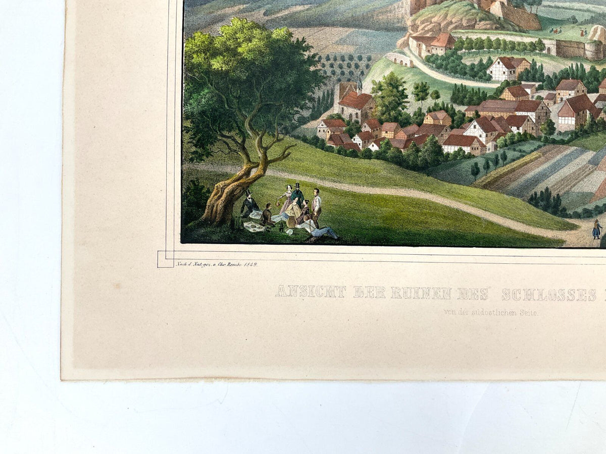 *GRAFIK LITHOGRAFIE BURG HANSTEIN BORNHAGEN ALTKOLORIERT BIEDERME