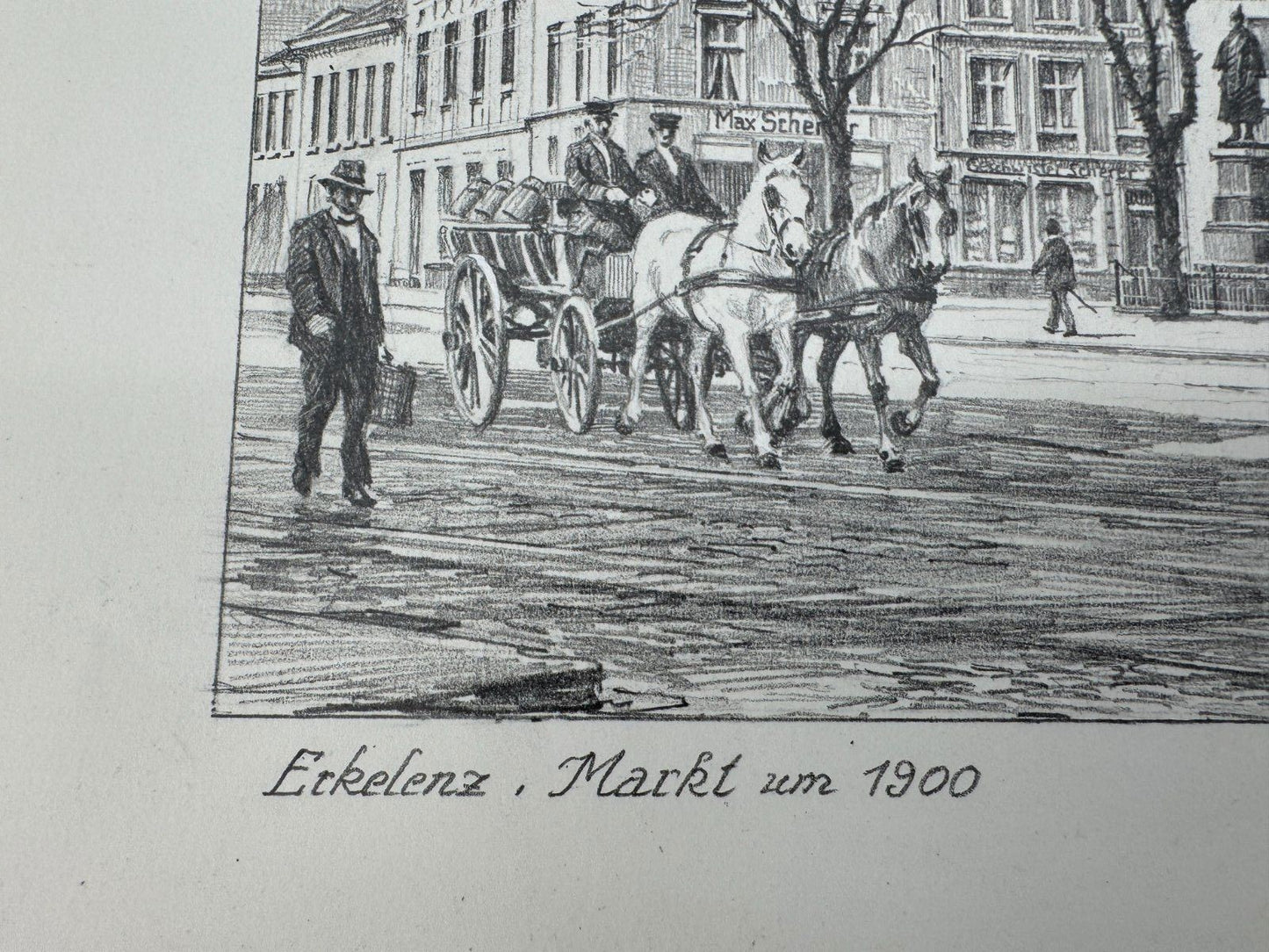 * HEINZ WEHLISCH ZEICHNUNG ERKELENZ MARKT UM 1900 ANSICHT SIGNIERT