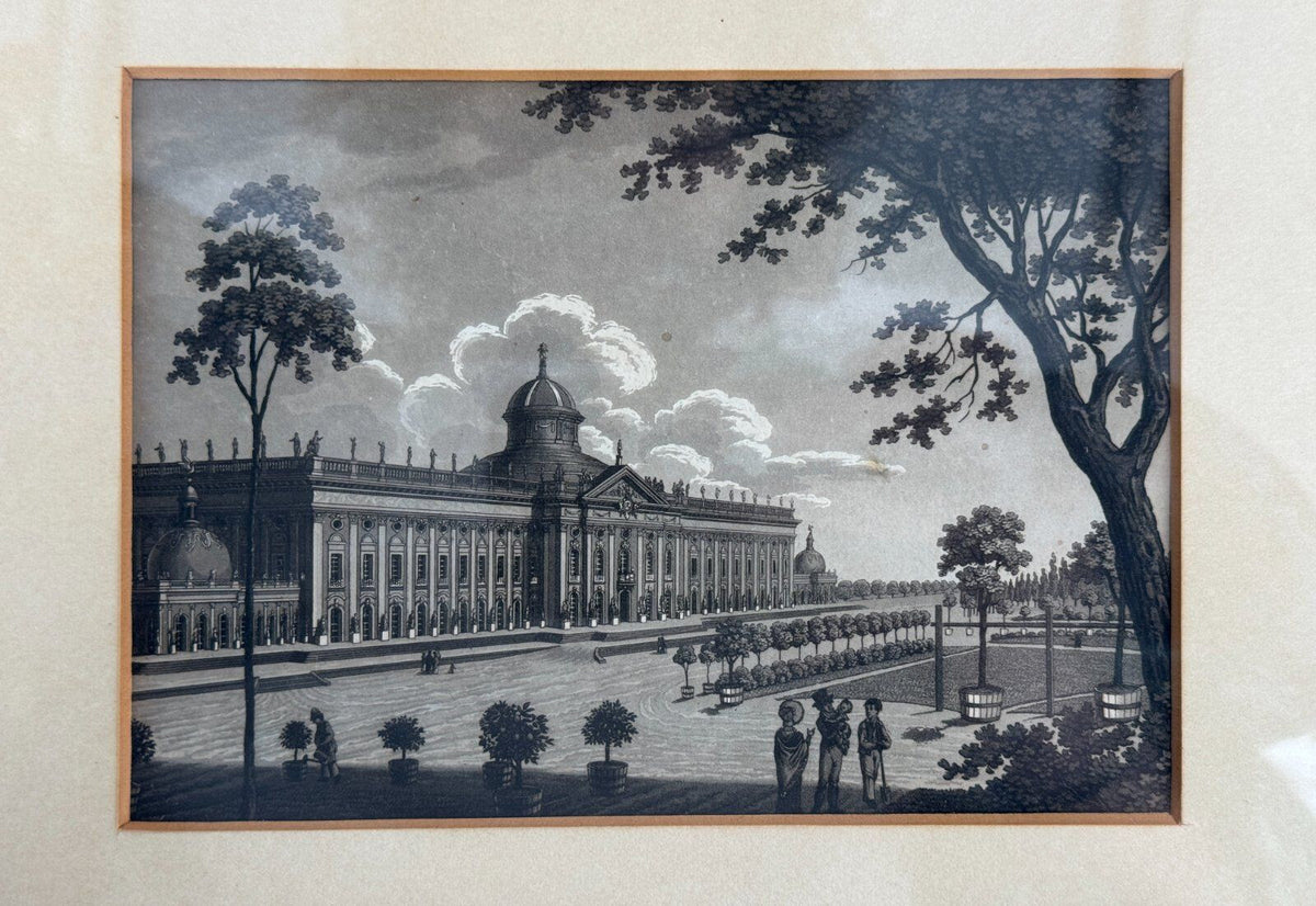 *DRUCKGRAFIK AQUATINTA POTSDAM NEUES PALAIS 1820 ANTIK  SANSSOUCI