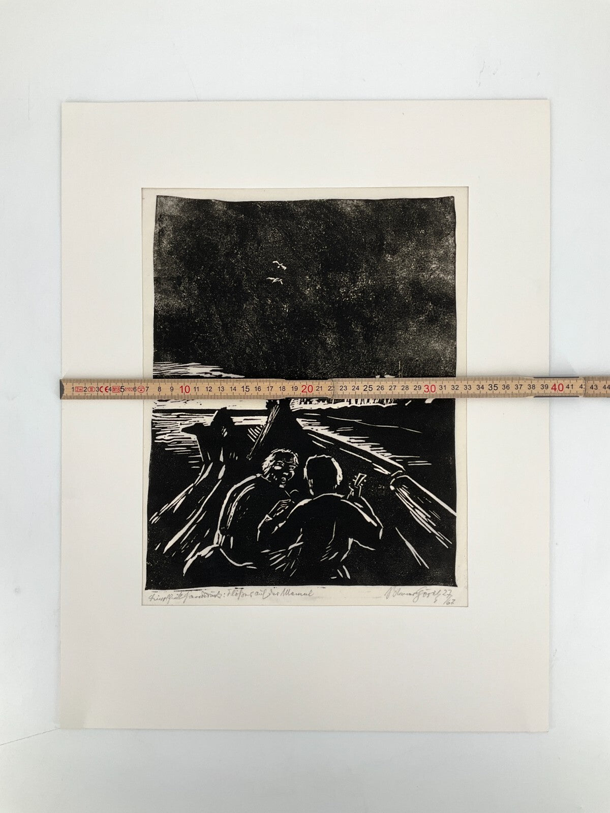 *LINOLSCHNITT WERNER GÖRITZ FLÖßER AUF DER MEMEL HANDSIGNIERT 1927/1967 ORIGINAL