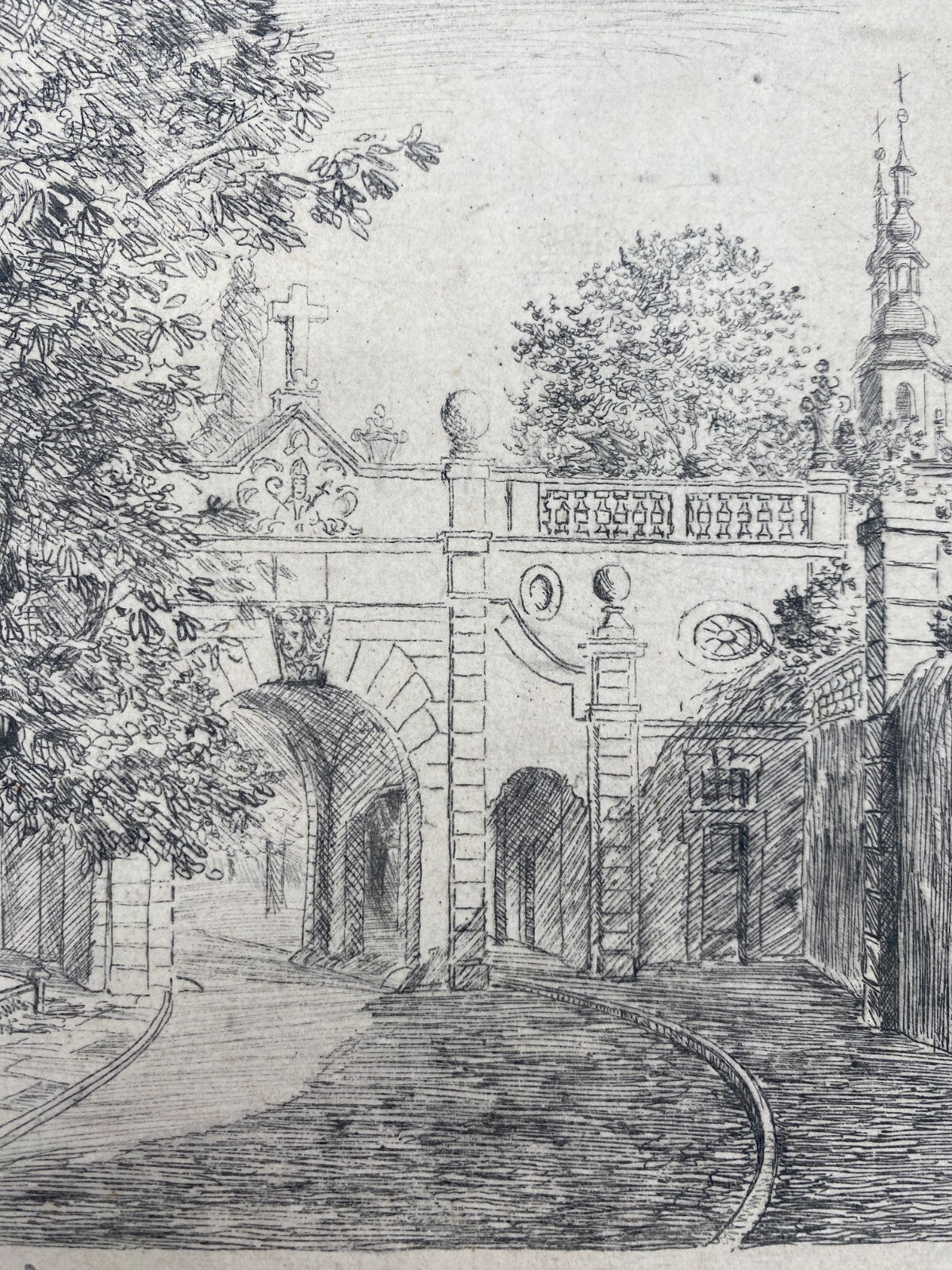 *RADIERUNG FULDA PAULUSTOR STADTTOR ORIGINAL ANTIK SIGNIERT