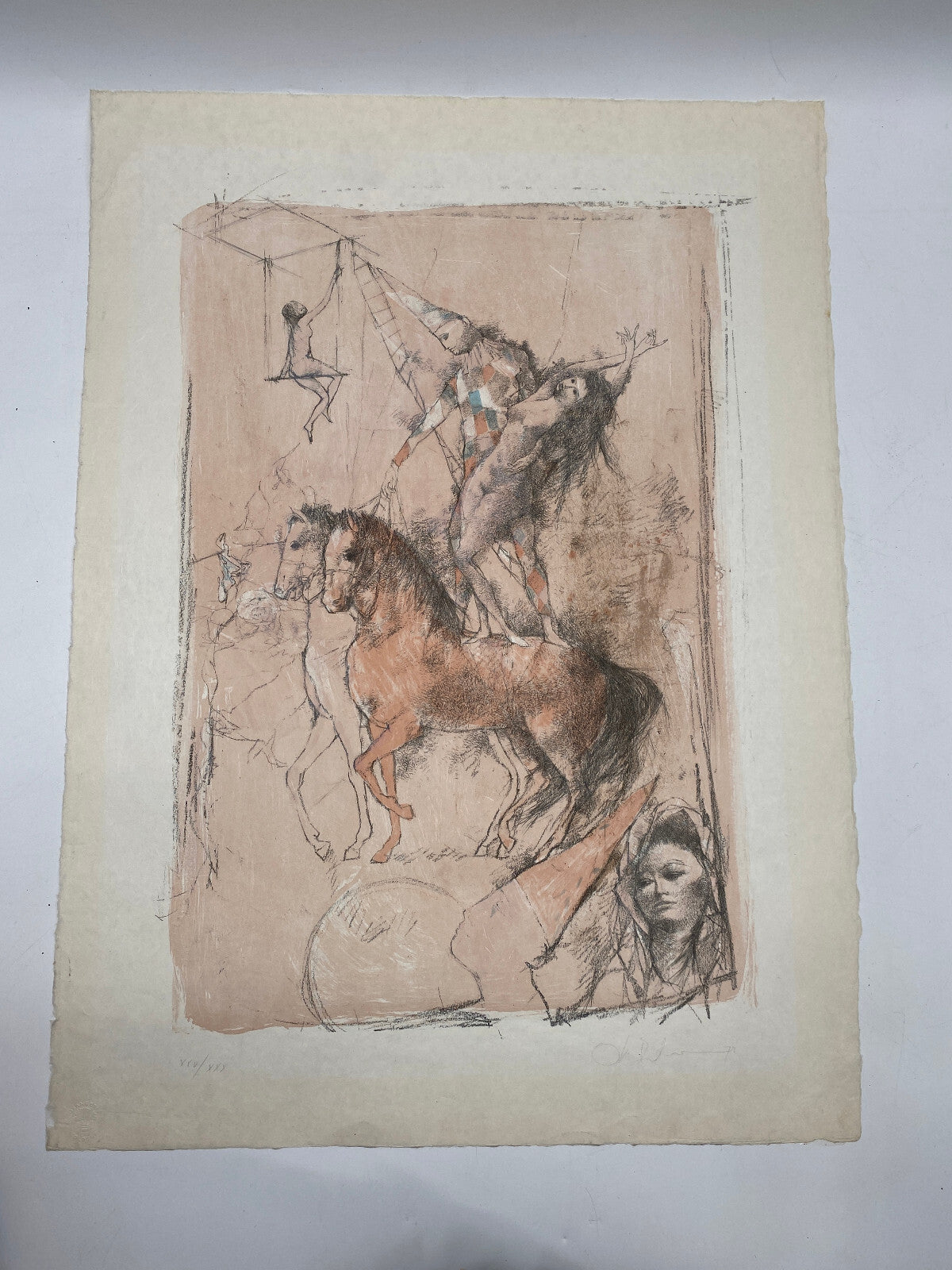 * DRUCKGRAFIK OTTO BACHMANN LITHOGRAPHIE ZIRKUS ARTISTEN SIGNIERT 1972