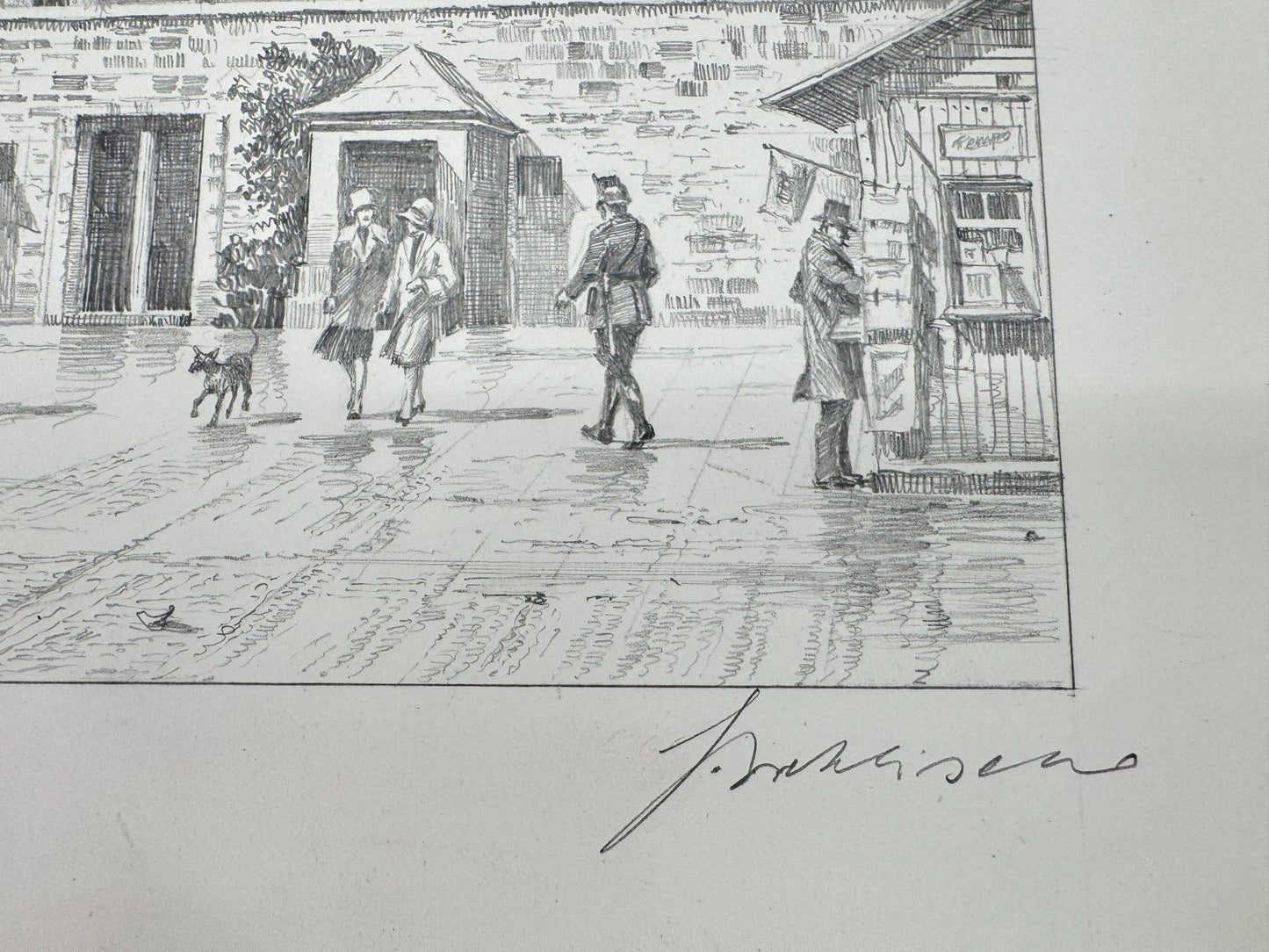 * HEINZ WEHLISCH ZEICHNUNG WITTEN RUHR KORNMARKT UM 1915 ANSICHT