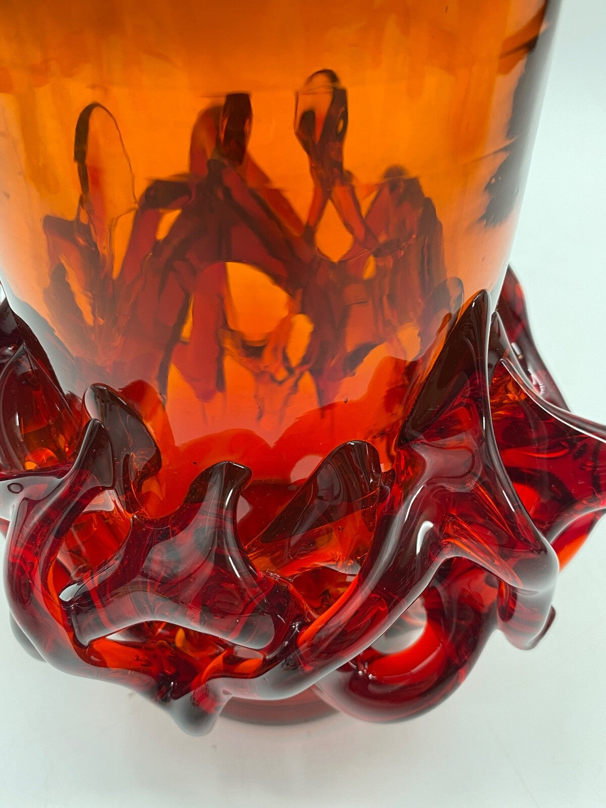 * VASE GLASVASE ROT JERZY SLUCZAN ORKUSZ KRAKAU GLASWAREN HANDARBEIT 70 VINTAGE