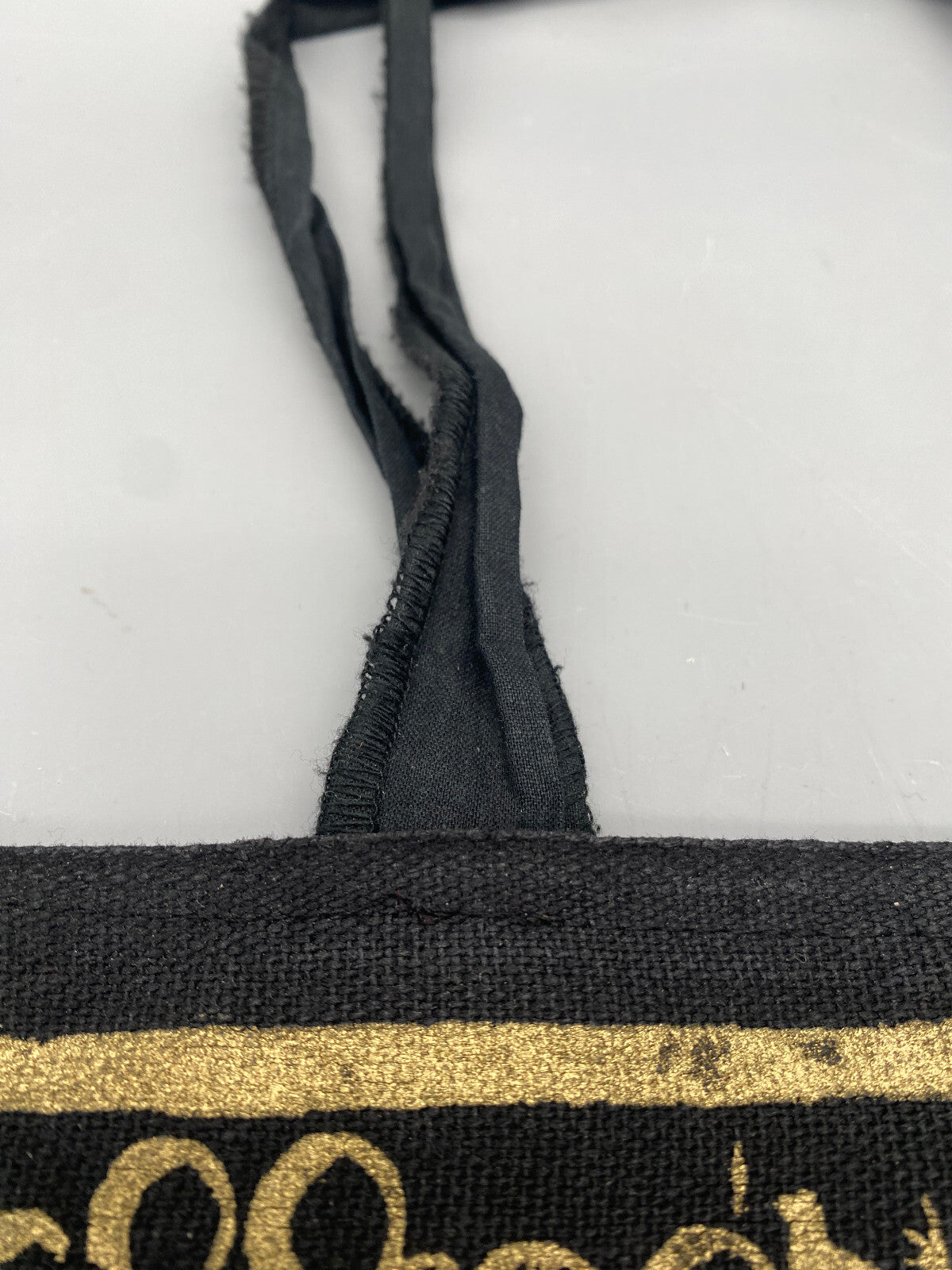 TASCHE BEUTEL LEINEN SCHWARZ MIT GOLDDRUCK ÄGYPTISCHE ZEICHEN EGYPT ALT VINTAGE