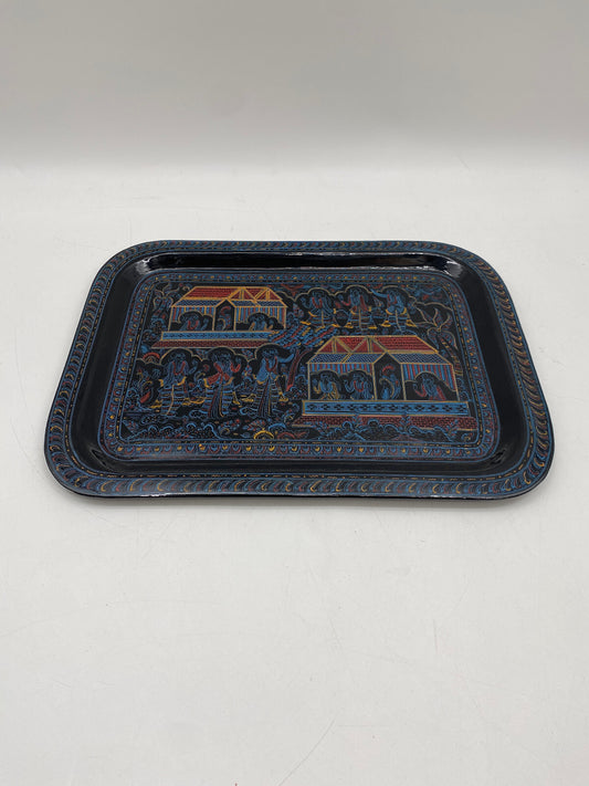 * TABLETT QUADRATISCH BURMESISCH MYANMAR BAMBUS LACKARBEIT LAQUERWARE