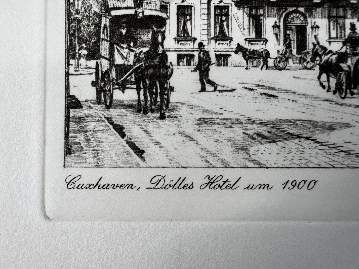 * HEINZ WEHLISCH ORIGINAL RADIERUNG CUXHAVEN DÖLLES HOTEL 1900 ANSICHT AK