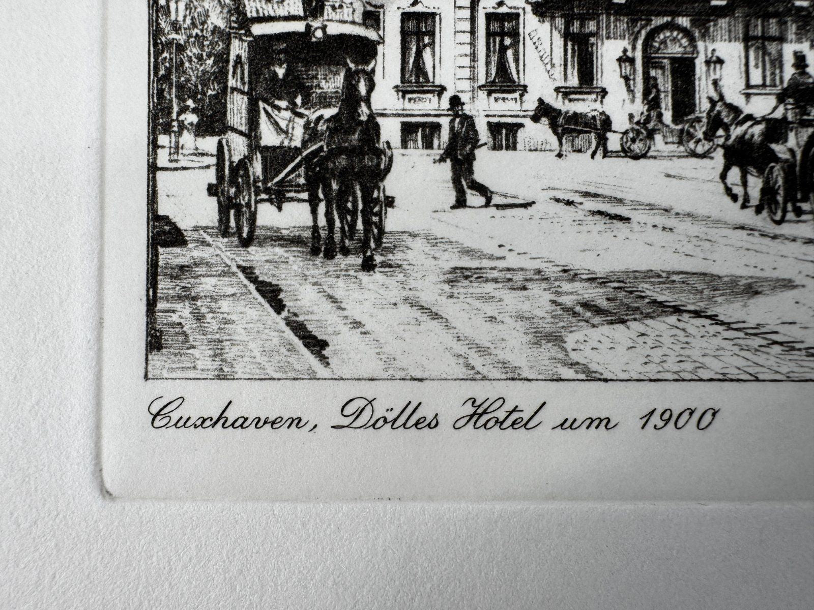 * HEINZ WEHLISCH ORIGINAL RADIERUNG CUXHAVEN DÖLLES HOTEL 1900 ANSICHT AK