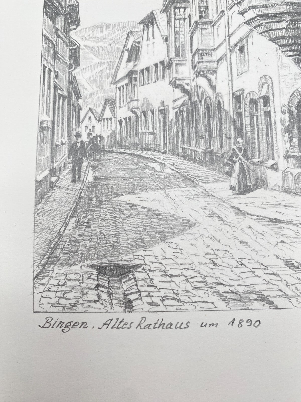 DEUTSCHER KÜNSTLER HEINZ WEHLISCH ZEICHNUNG BINGEN ALTES RATHAUS 1890 SIGNIERT