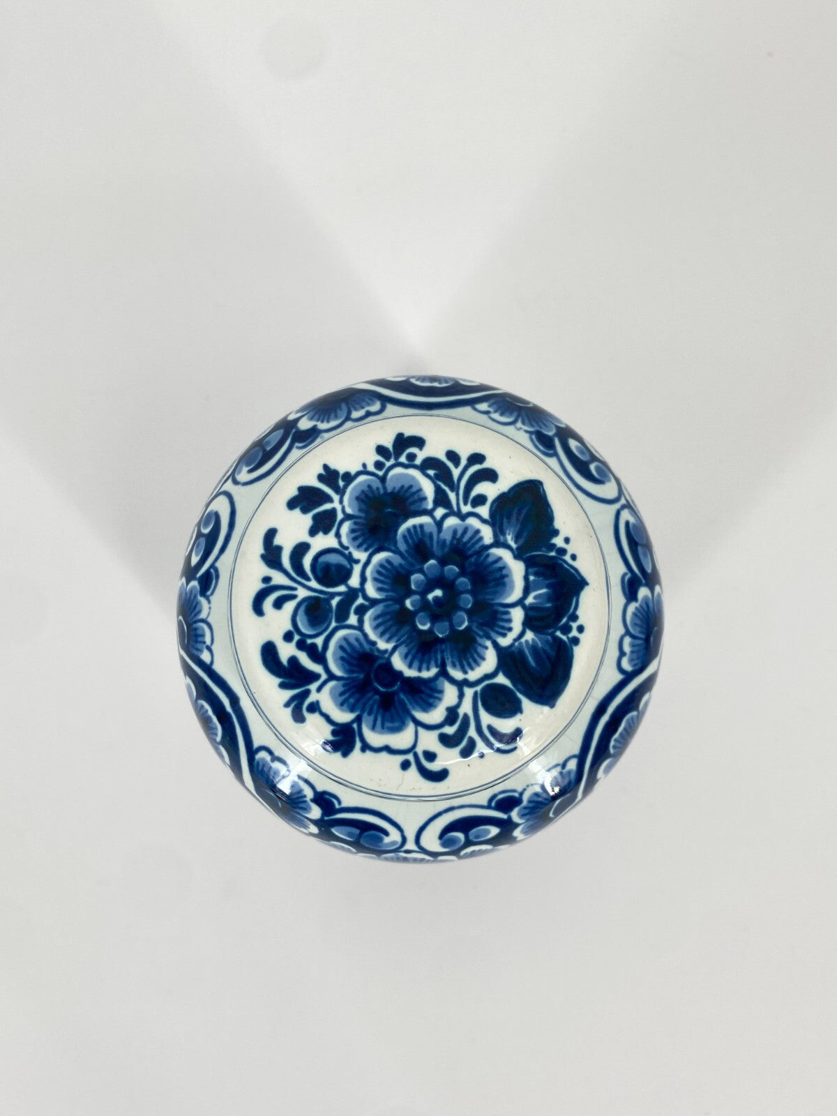 * OUD DELFT KERAMIK DECKEL DOSE VASE BLAUMALEREI BLAU WEIß BLUMEN 12CM