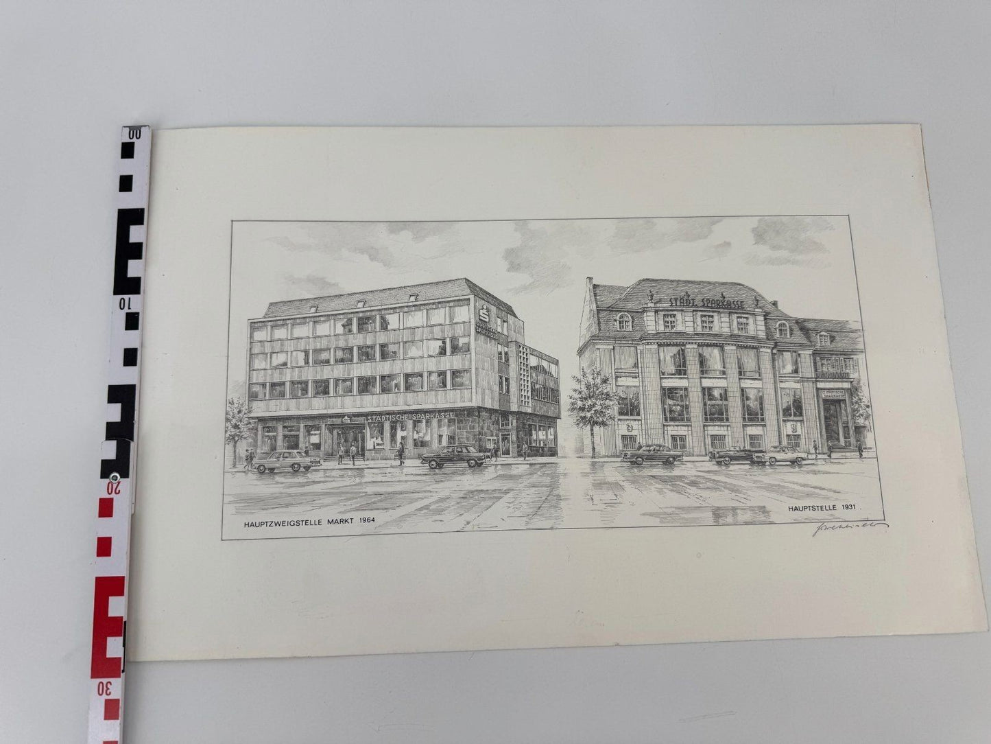 * HEINZ WEHLISCH ZEICHNUNG DETMOLD SPARKASSE ANSICHT SIGNIERT