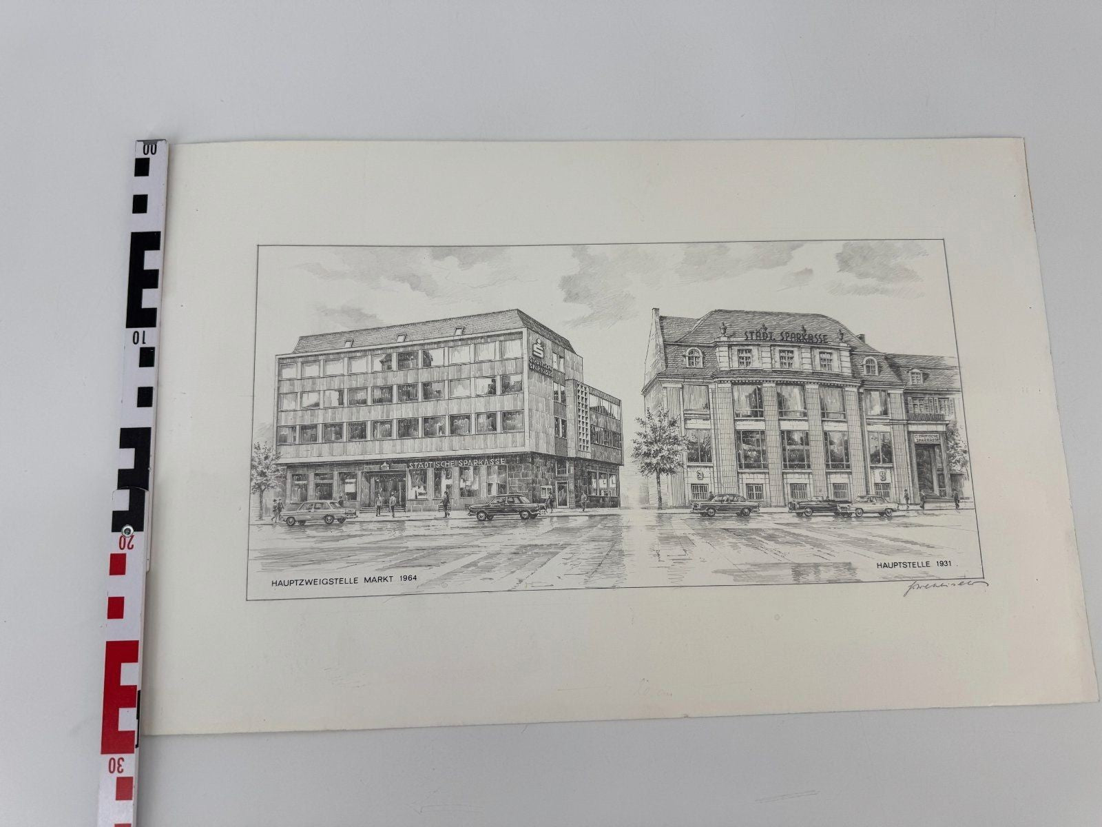 * HEINZ WEHLISCH ZEICHNUNG DETMOLD SPARKASSE ANSICHT SIGNIERT