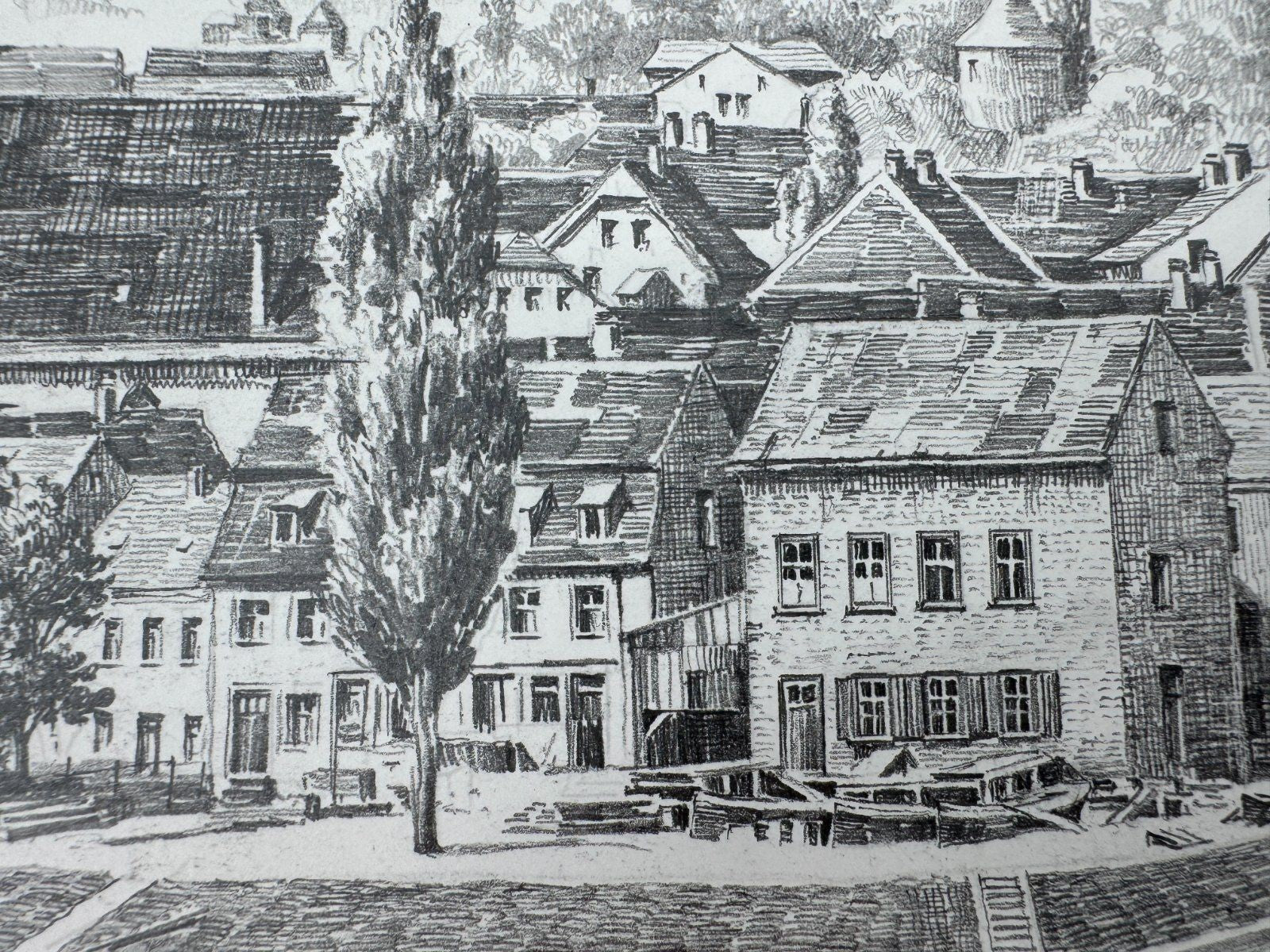 * HEINZ WEHLISCH ZEICHNUNG NECKARGEMÜND SIGNIERT