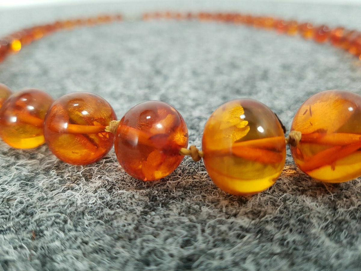 BUTTERSCOTCH KUGELN BERNSTEIN HALS KETTE AMBER SCHMUCK 78CM LANG ÜBER 58 STEINE