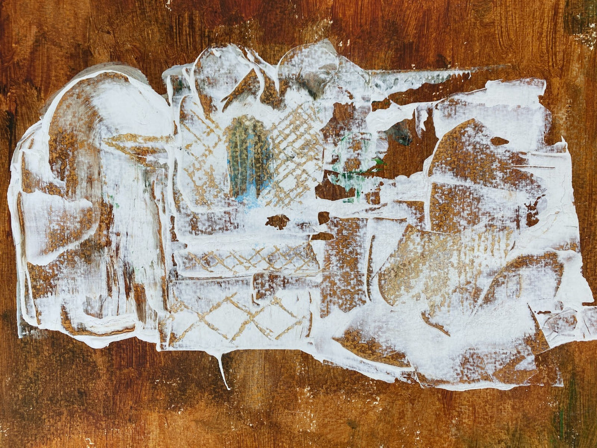 *GEMÄLDE ACRYL ABSTRAKT LANDSCHAFT NAHOST GEBÄUDE WEIß BRAUN SIGRID HANNSE UNIKA
