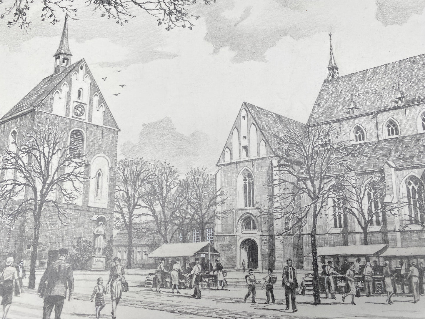 DEUTSCHER KÜNSTLER HEINZ WEHLISCH ZEICHNUNG NORDEN LUDGERIKIRCHE HANDSIGNIERT