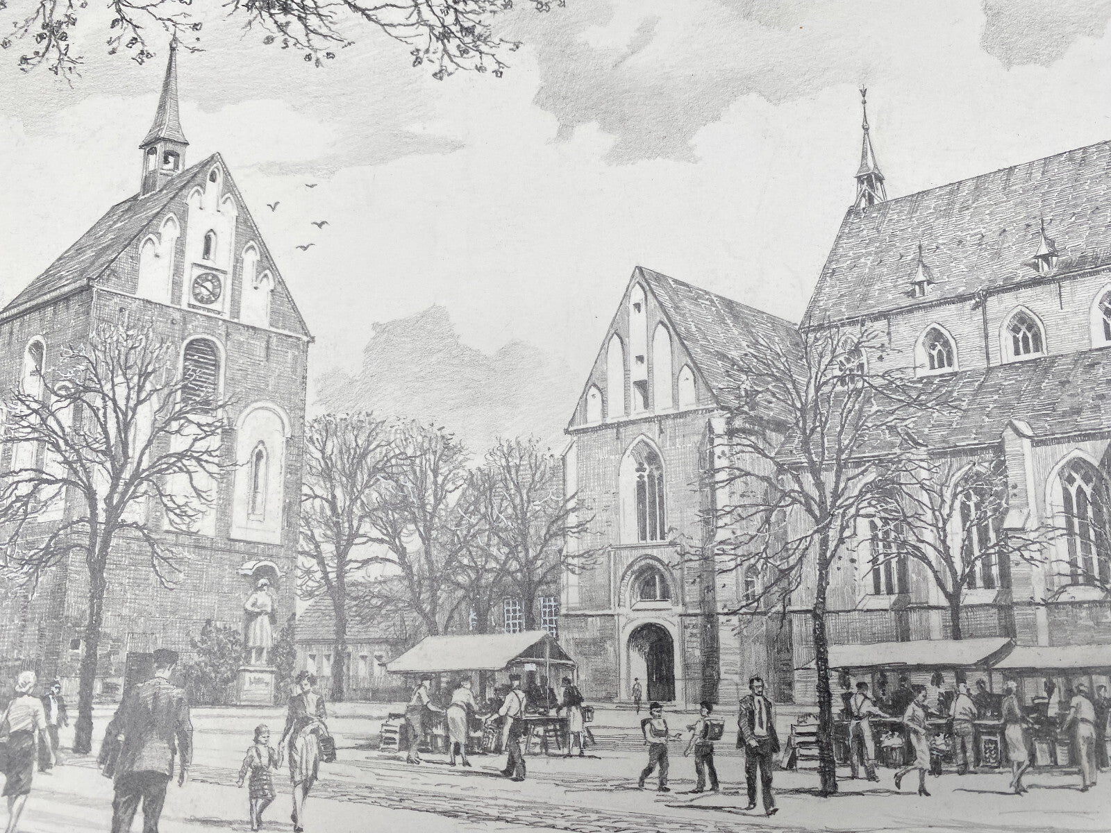 DEUTSCHER KÜNSTLER HEINZ WEHLISCH ZEICHNUNG NORDEN LUDGERIKIRCHE HANDSIGNIERT