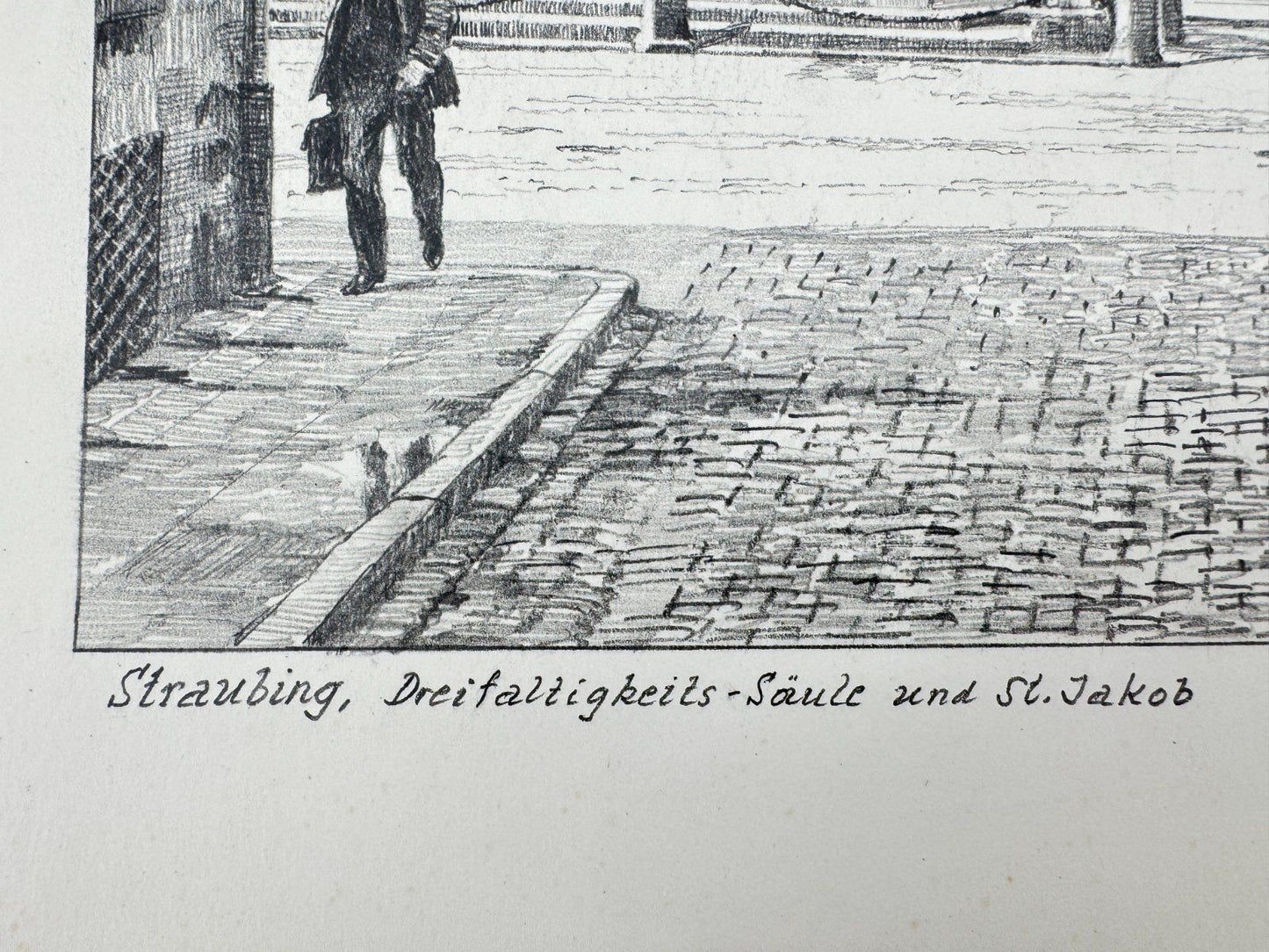 * HEINZ WEHLISCH ZEICHNUNG STRAUBING DREIFALTIGKEITS SÄULE ANSICH