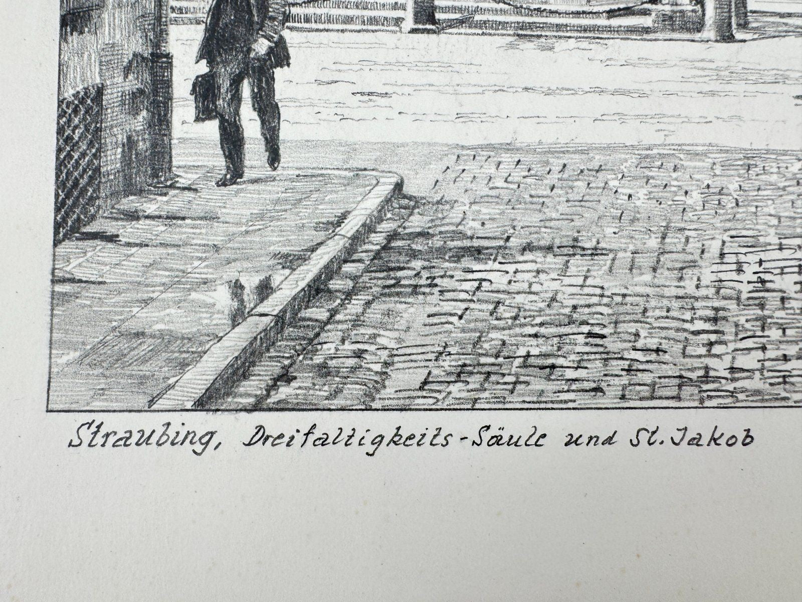* HEINZ WEHLISCH ZEICHNUNG STRAUBING DREIFALTIGKEITS SÄULE ANSICH