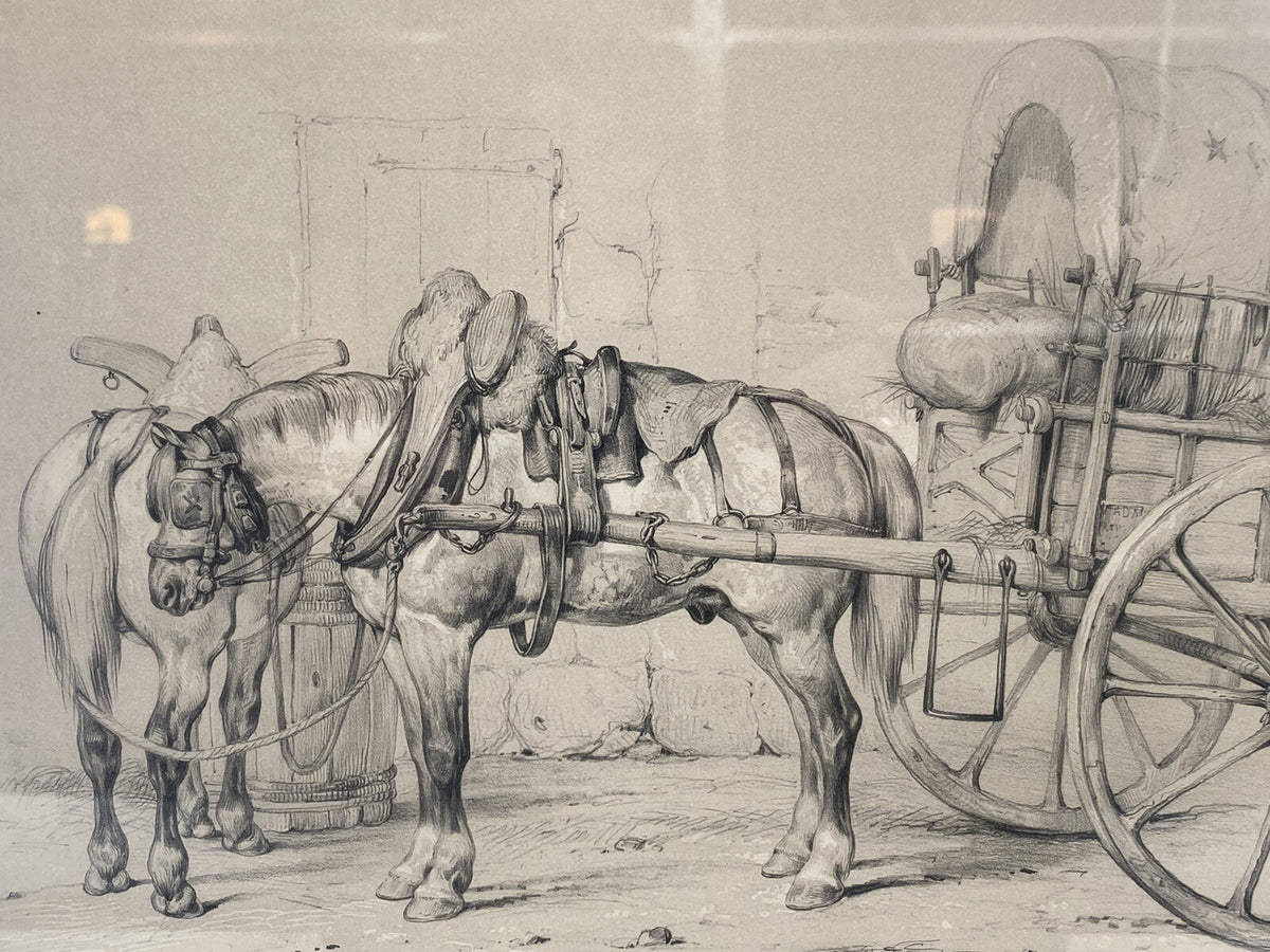 * 2 x VICTOR ADAM 19 JHDT LITHOGRAPHIE POSTE AUX CHEVAUX PFERDE WAGEN TRANSPORT