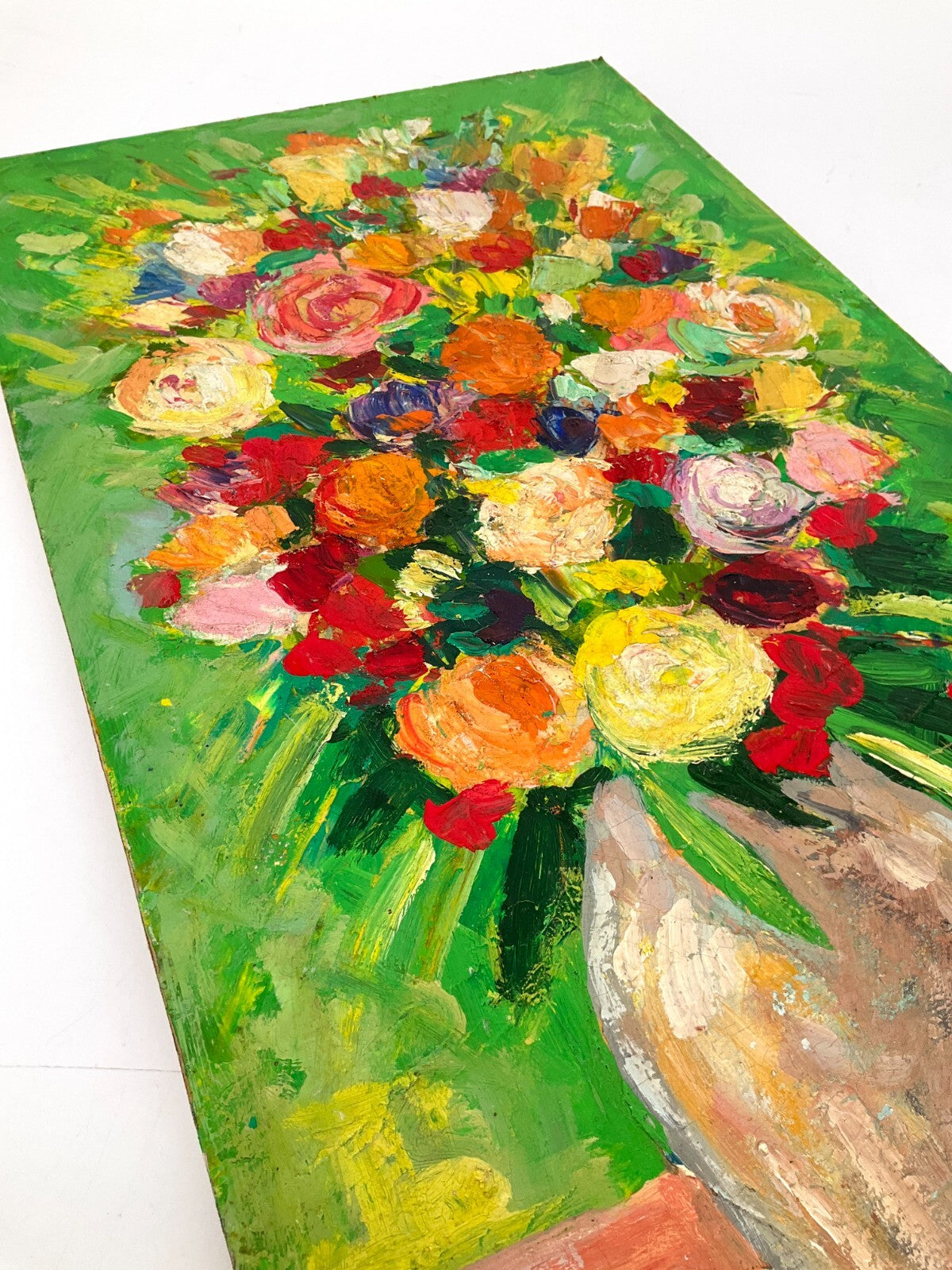 *ÖLGEMÄLDE BLUMENSTRAUß IN VASE STILLEBEN 1969 SIGNIERT MALEREI VINTAGE LEBHAFT