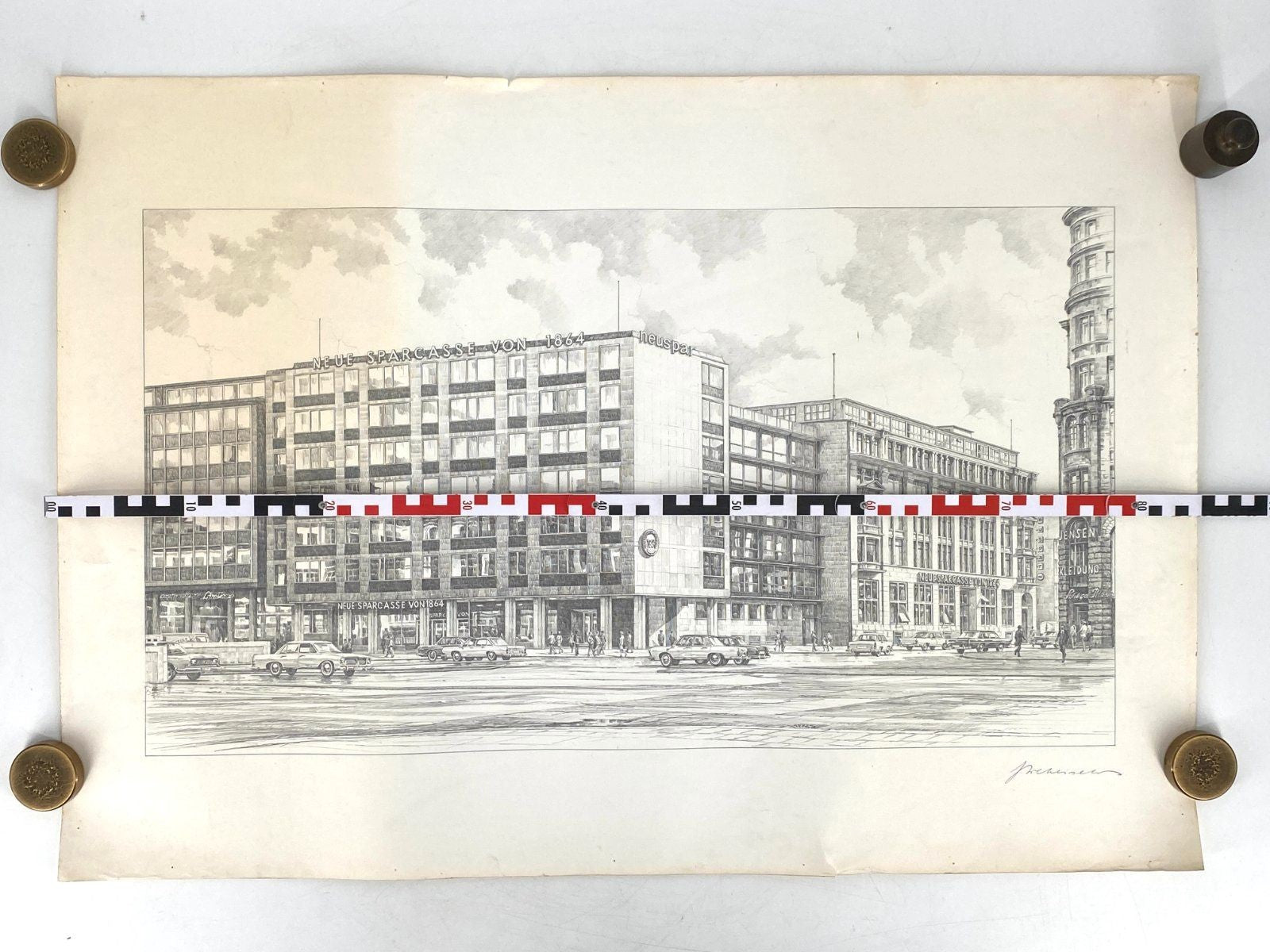 *GRAFIK HANDZEICHNUNG HEINZ WEHLISCH HAMBURG SPARCASSE SIGN. GLOCKENGIEßERWALL