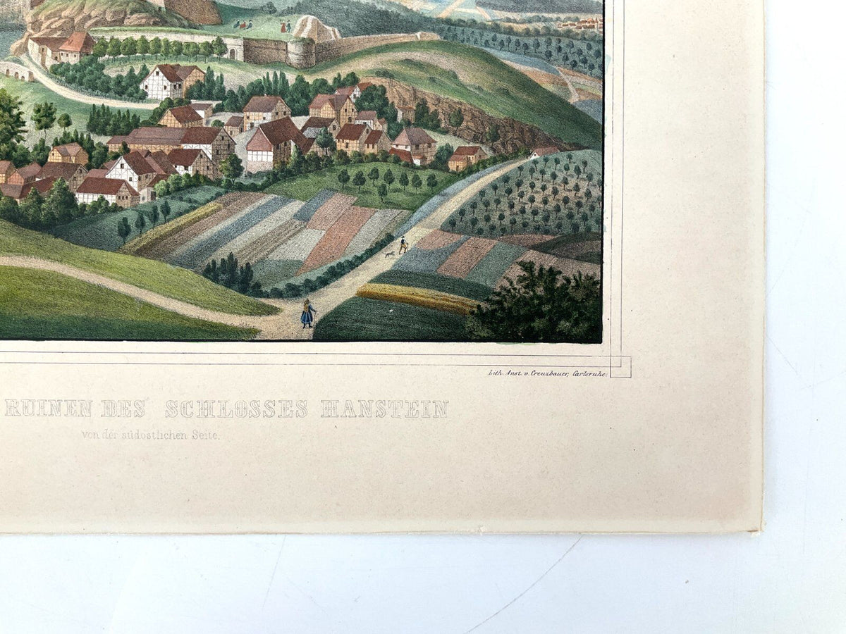*GRAFIK LITHOGRAFIE BURG HANSTEIN BORNHAGEN ALTKOLORIERT BIEDERME