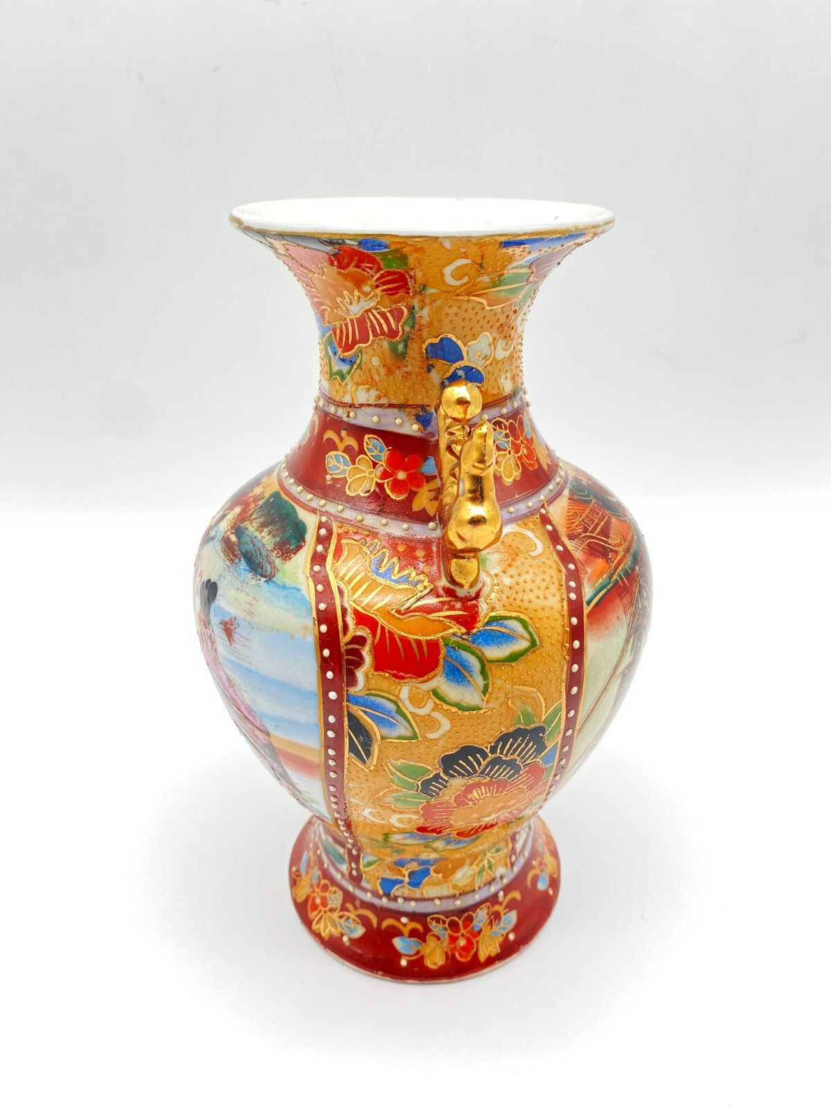 CHINESISCHE VASE PORZELLAN SINA CHINA MOTIV VINTAGE ALT GOLD MALEREI HANDGEMALT 